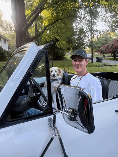Sam Richardson with a classic truck at SWR Automotive